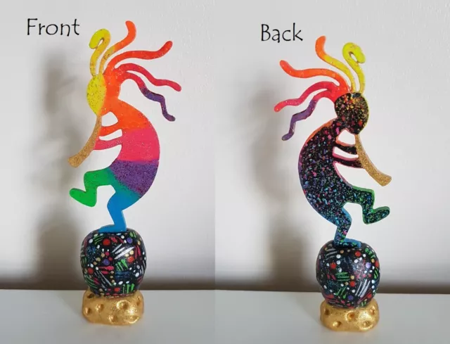 Kokopelli - Design G - Freestanding iconic happy wood sign on a clay stand