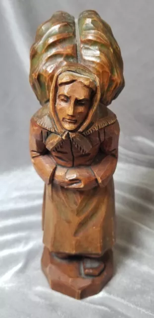 Vintage Antique ANRI / Black Forest Hand Carved Figure Woman Carrying Bundle