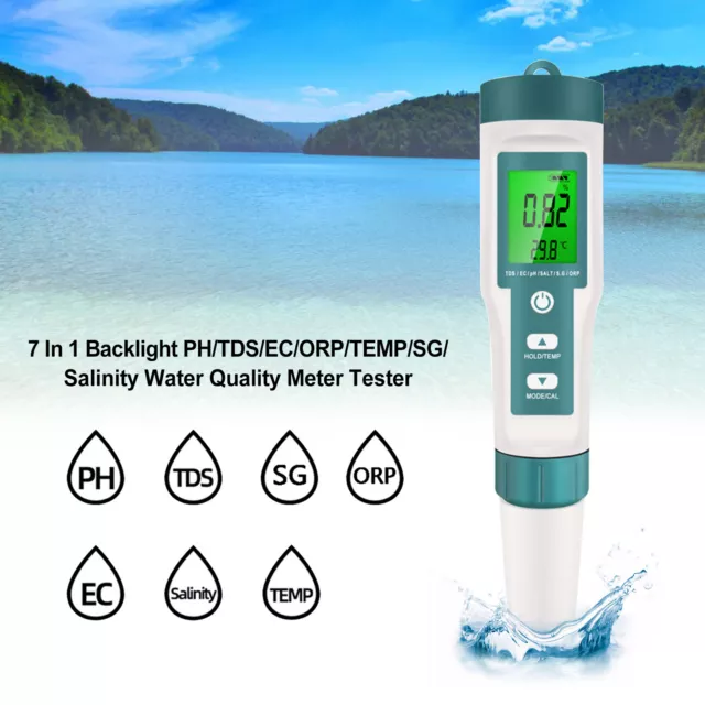 7 In 1 Backlight PH/TDS/EC/ORP/TEMP/SG/Salinity Water Quality Meter Tester V1