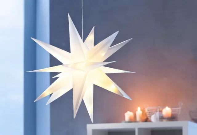 XXL LED Stern Weihnachtsstern Weiß 56 cm 3D innen außen Stern Leds mit Timer