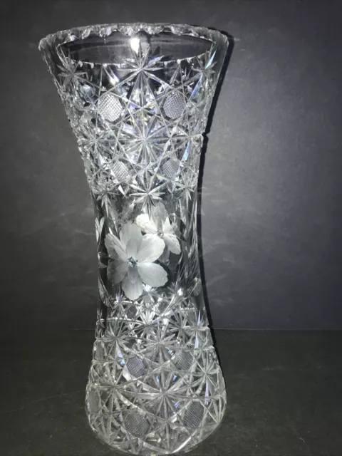 11" Antique ABP American Brilliant Cut Clear Crystal Corset Vase