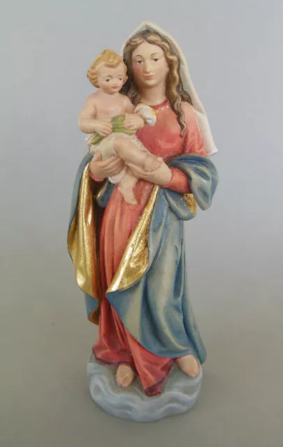 Mutter Gottes Madonna mit Kind 19 cm hoch Holz bemalt Marienfigur