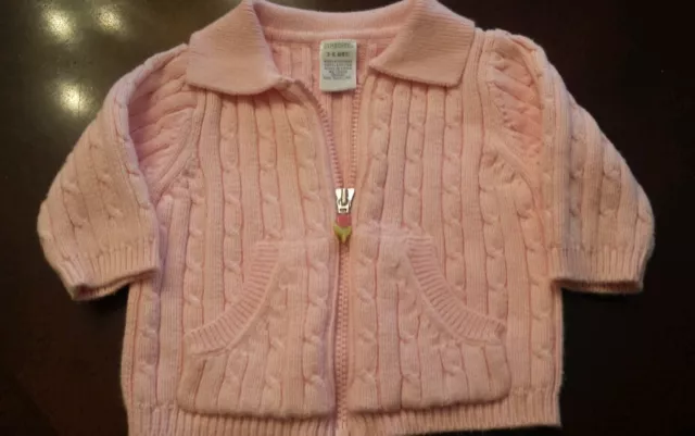 Girls Size 3-6 Months Gymboree  Pink  Cable Knit Sweater Zip Front Long Sleeve