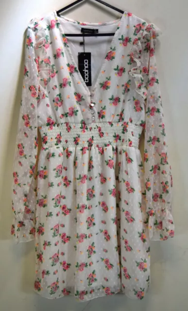 NWT BOOHOO SIZE 12 Floral Dobby shirred skater dress 34 chest 34 length 8.00 PicClick UK