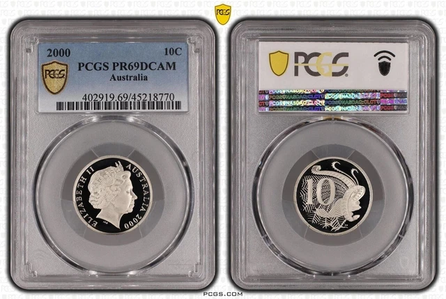 2000 Australia 10C Coin PCGS PR69DCAM Gold Shield