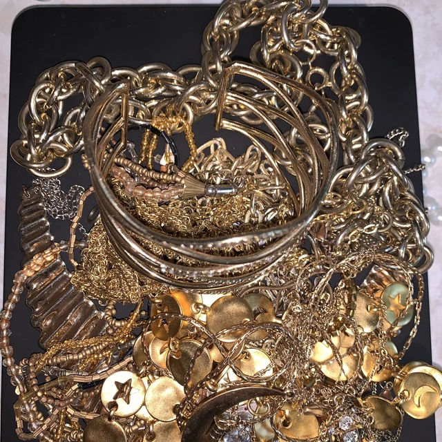 Lot Of Vintage Now Jewelry For Crafts Repair Re Purpose Gold Tone 1LB +