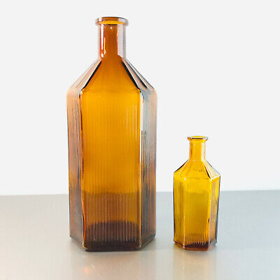 (m119) Braune Apothekerflaschen  Apotheke Arzt Flaschen Set Glas 10,5 / 21,5 cm 3