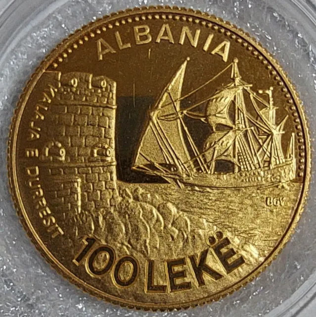 Albania 🇦🇱 100 leke 1987 . Rare gold coin UNC.