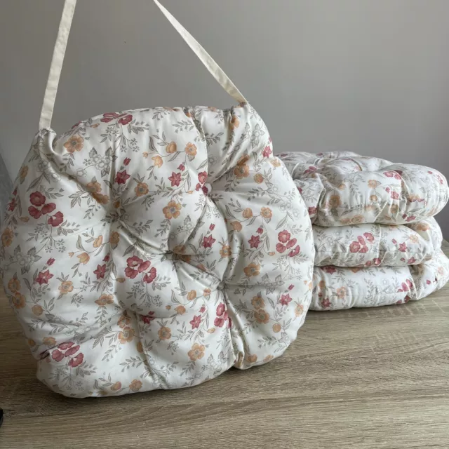 Vintage BHS House & Home Floral Padded Cream Chair Cushion Set Country Cottage