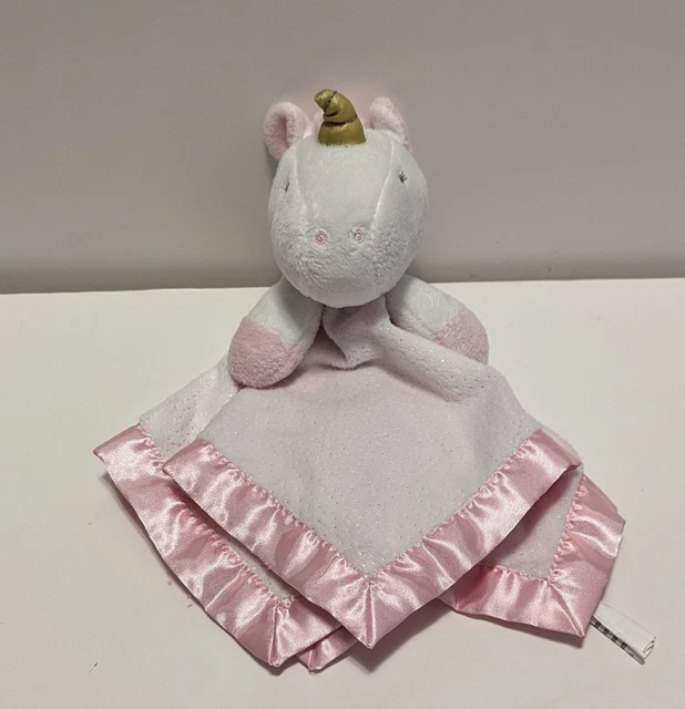 CLOUD ISLAND PINK White Plush Unicorn Glitter Satin Lovey Baby Security