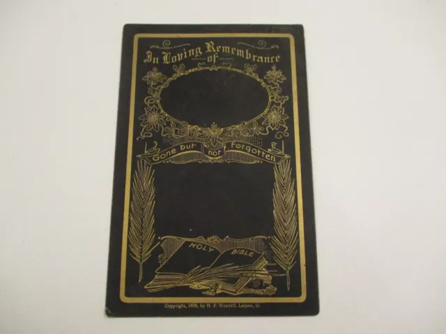 Antique Vintage 1898 Blank Victorian Death Funeral Card Mourning Black Gold