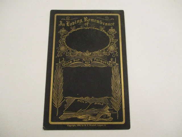 Antique Vintage 1898 Blank Victorian Death Funeral Card Mourning Black Gold