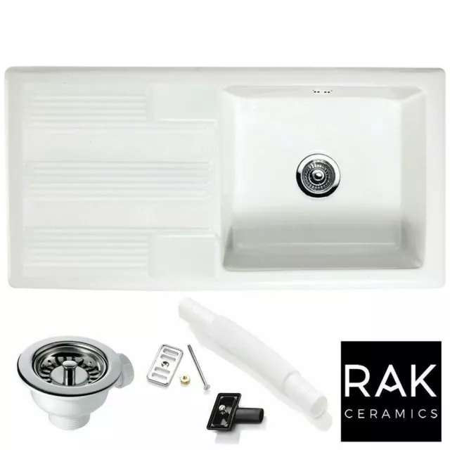 RAK Ceramics Gourmet Sink 4v2 1.0 Bowl White Ceramic Kitchen Sink & Waste
