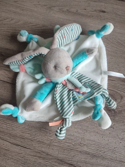 DOUDOU ET COMPAGNIE lapin plat Happy Puzzle blanc bleu GM