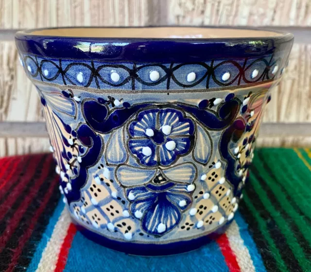 Mexican Ceramic Flower Pot Planter Folk Art Pottery Handmade Talavera #6