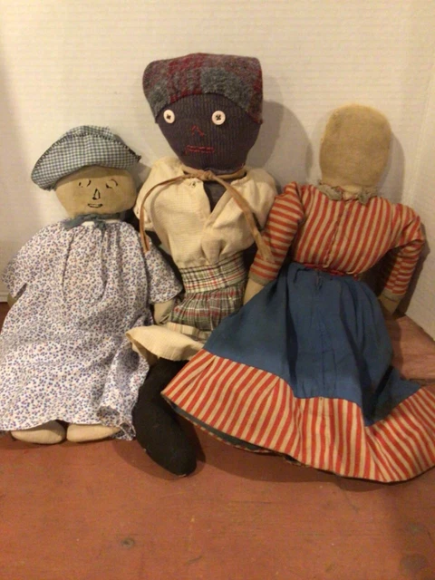 Lot of Antique/Vintage Primitive Collectable Cloth Black, Topsy, Rag Dolls
