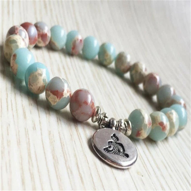 Bracelet pendentif Bouddha en pierre empereur 8 mm 7,5 pouces guérison spiritualité Reiki 2
