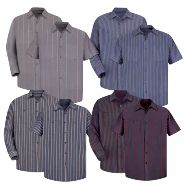 Red Kap Work Shirt Poplin Stripe 2 Pocket Men's Industrial Uniform