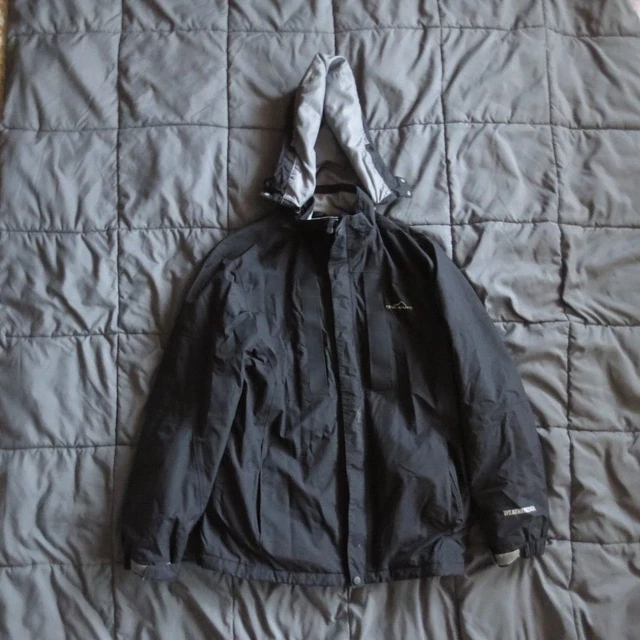 Eddie Bauer Mens Jacket Medium Black Grey Weatheredge Waterproof Nylon Coat NICE