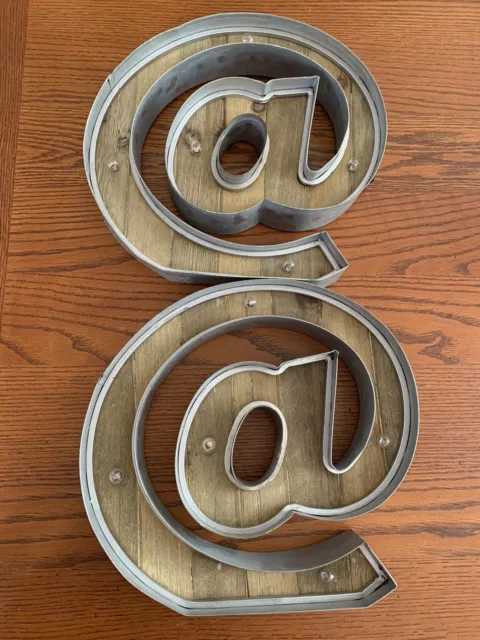 2 Large Light Up @ / At Symbol Rustic Metal Signs Battery Op~Wall Table Decor