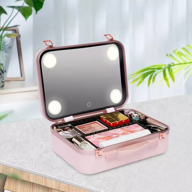 Tragbar Kosmetikbox LED Licht Make-up Schmuck Aufbewahrung Koffer Mit Spiegel