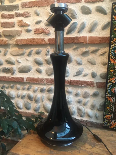 Superbe Grande Lampe Noire Céramique bd Lumica Italie Années 70's Vintage