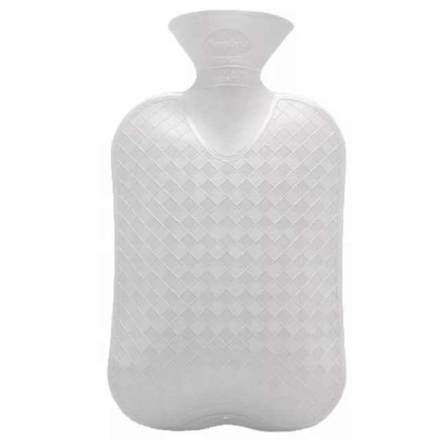 Fashy Hot Water Bottle White 2 Litre Plain Made in Germany Latex Free Double Rib