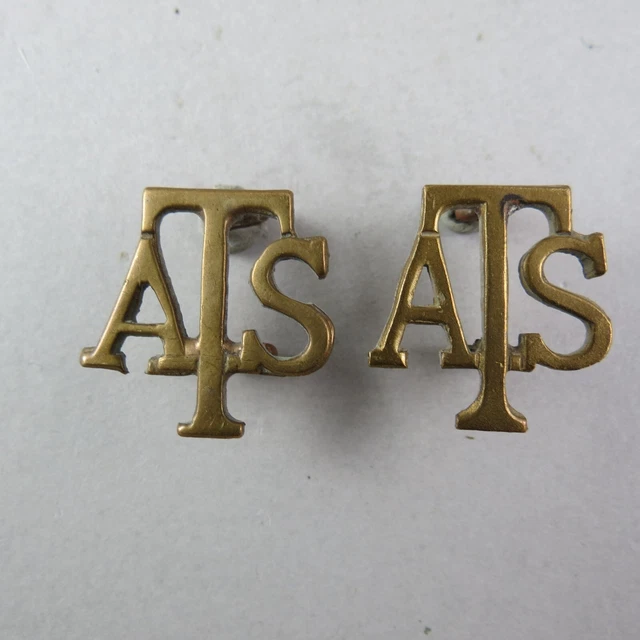 MILITARY BRASS SHOULDER Title Pair ATS Auxiliary Territorial Service £4 ...