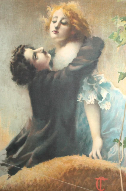 Vintage Man Woman Portrait Canvas Print Signed