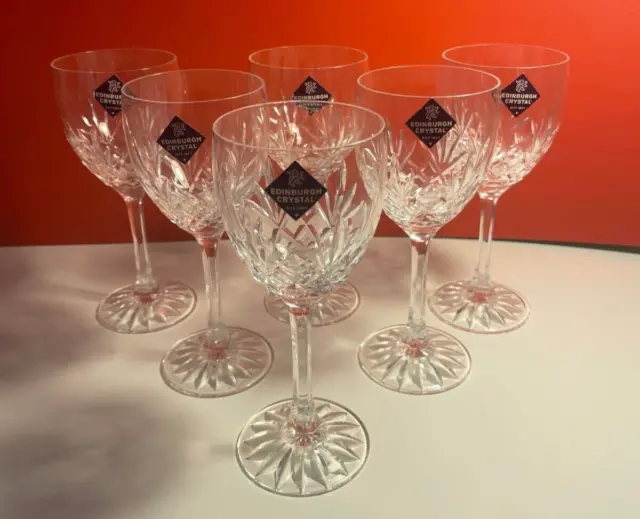 Edinburgh Crystal Tay Wine Glasses, Set of 6, Signed, Labelled, Vintage