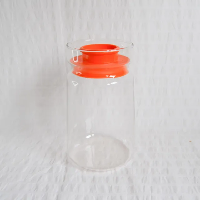 Vintage JAJ Pyrex Glass Jar, Clear Glass Storage Jar, Orange Plastic Lid, 1970's