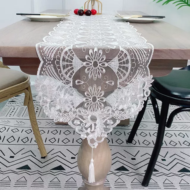 White Vintage Embroidered Lace Table Runner Doily Wedding Party Dinner Decor