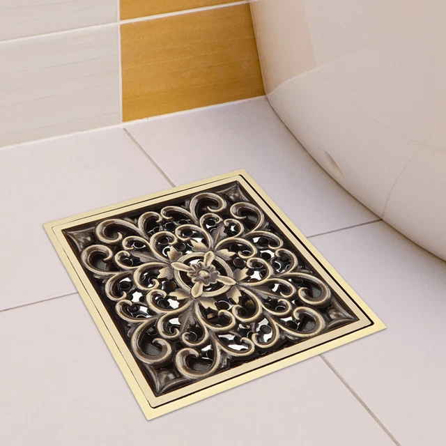 #1 Cubierta coladora de drenaje de piso de ducha de baño de latón antiguo 10 cm