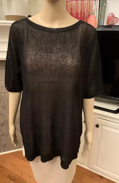 NWT Eileen Fisher Black Fine Organic Linen Crepe Bateau Neck Tunic Sz. M/M $198