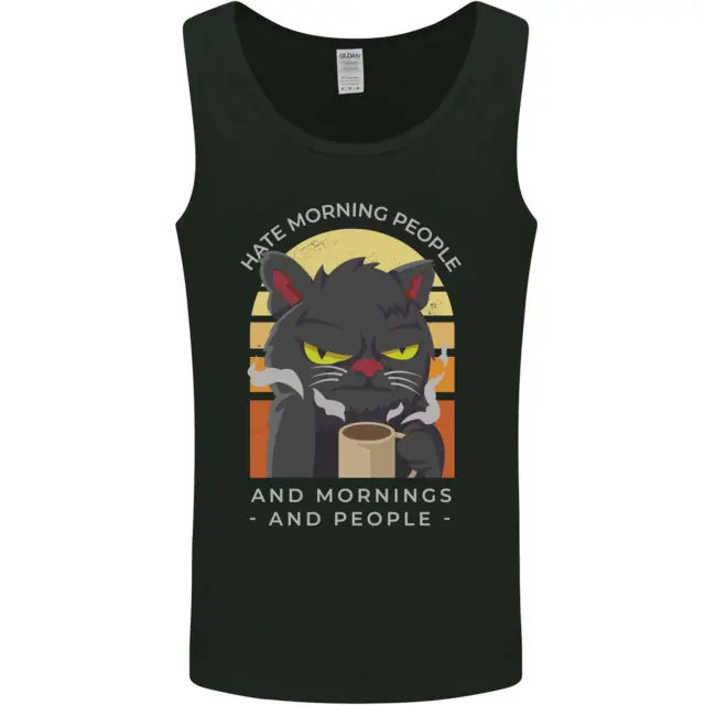 Funny Cat I Hate Morning People Coffee Mens Vest Tank Top