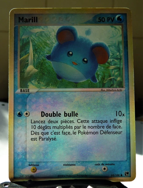 Pokemon Card MARILL 68/100 HOLO REVERSE PV50 TBE FRANCE 2004 SAND TEMPE