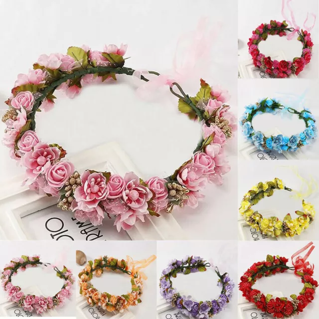 Women Girl Flower Crown Headband Wedding Bridal Floral Veil Hair Wreath Garlands