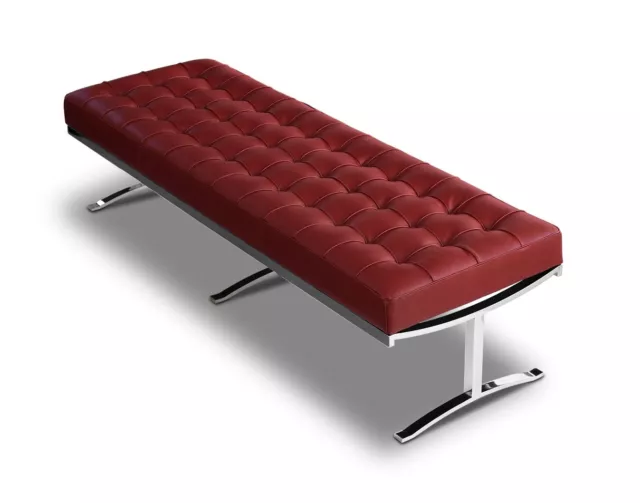 Long Banc en Cuir Bordeaux Rouge Pied Acier Inoxydable Poli Qualité 160cm