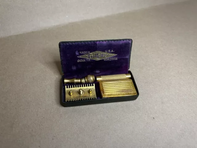 Vintage Gold Plated Gillette Comb Safety Razor W/ Blades And Box