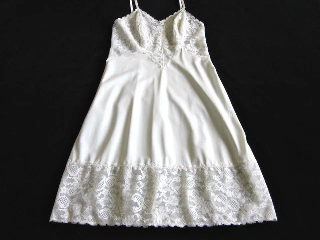 Vintage Vanity Fair slip completo sontuoso pizzo 34 nylon seta bianco su misura