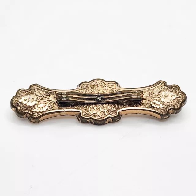 Antique Victorian Guilt Engraved Bar Brooch/Pin 10K Gold Filled Etruscan 1800s
