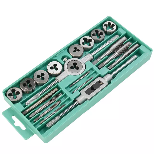 20pcs Imperial Thread Tap and Screw Tap Drill Die Set Plug Tap Wrench Hand Tool