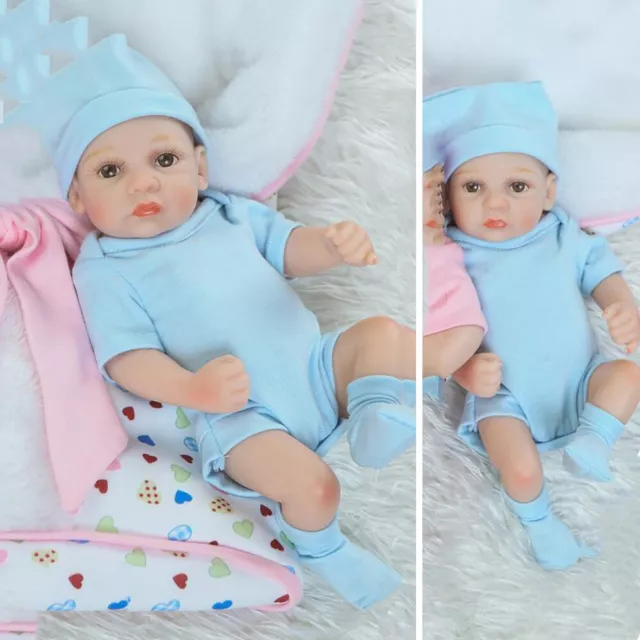 26cm Soft Silicone Vinyl Reborn Doll Mini Newborn Boy Doll Xmas Gift Waterproof 2