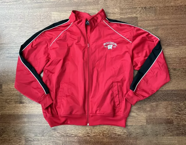 Wisconsin Badgers Jacket Mens XL Red Full Zip Coat Embroidered Adult EUC