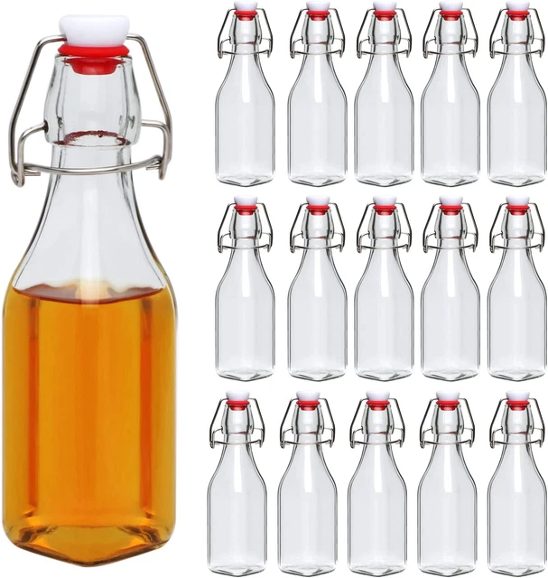 8Oz Glass Bottles with Airtight Lids,Swing Top Square Glass Beer Bottles