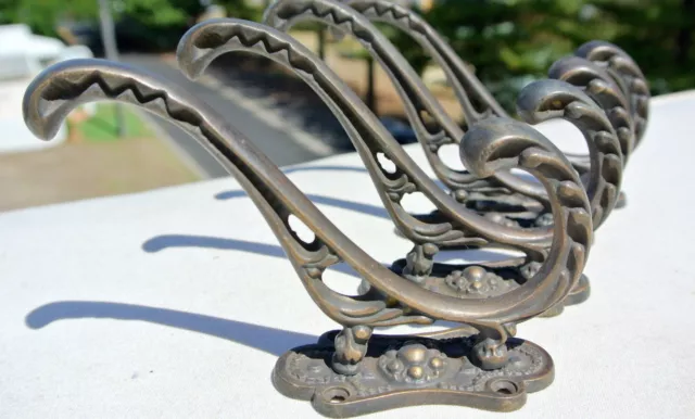 4 COAT HOOKS door solid brass furniture vintage age old style heavy 4 " deco B