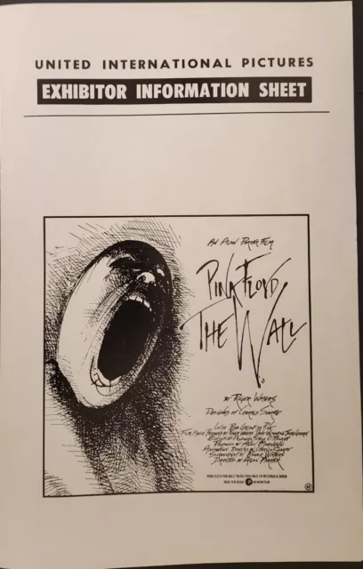 PINK FLOYD THE WALL Roger Waters Australian MOVIE press sheet original 1982