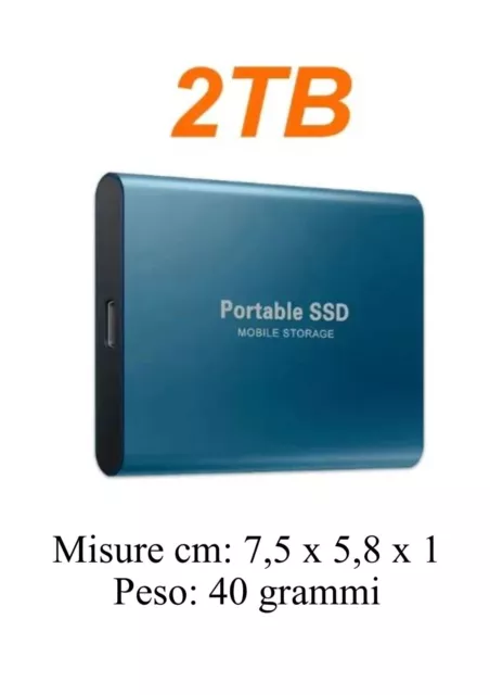 HARD DISK ESTERNO da 2 Tb dimensioni ridotte tascabile e ultra slim BLU