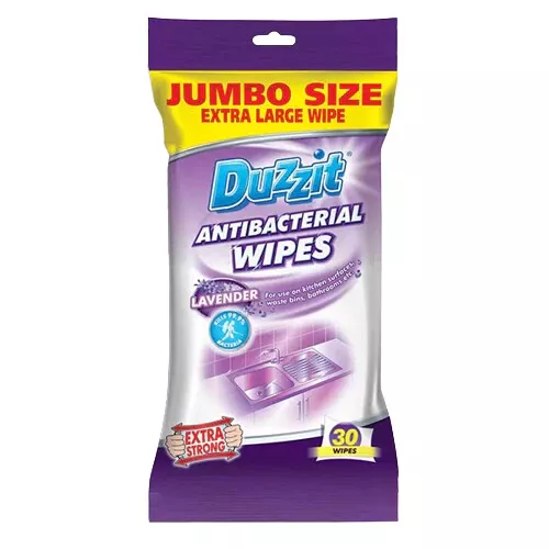 2 x 30 DUZZIT ANTIBACTERIAL LAVENDER JUMBO CLEANING WIPES EXTRA STRONG