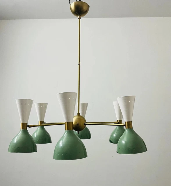 Modern Brass 6 Arms 12 Light Beautiful Mid Century Stilnovo Style Sputnik